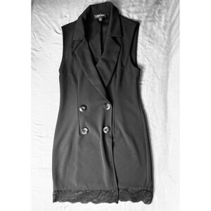 Sweet Storm Black Sleeveless Blazer Dress Lace Trim Double Breasted Small BB3CAV